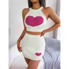 Kleidung Großhandel Frühlings Sommer Womens Tracksuits zweiteiliger Rock Set Freizeit Liebe Farbe Kontrast nackt oberpackte Hip Röcke Anzüge Lady Wagen Outfits