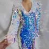 Glitter paljetter mesh split LG Dr Women Singer Model Catwalk Stage Wear Evening Party Prom Drag Queen Dance Costume 19KM#