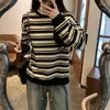 Felpe con cappuccio da donna Felpe moda donna O-Collo sciolto semplice manica lunga casual stile coreano tutto-fiammifero nero a righe college chic