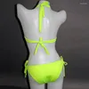 Kvinnors badkläder Swimmart Bright Colors Lady Swimsuit 2024 Summer Plunge Halter Bikini Set Classical Vintage Women