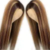 Perruques synthétiques de longueur moyenne de cheveux droits gradient de gradient de synthèse pour les femmes mécanisme complet perruque ombre brun-perruque 1 pièce cheveux
