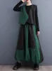 XITAO Vintage jurksets Mouwloze vetertop Rok Tweedelige damesmode Asymmetrisch contrastkleur Patchwork DMJ3108