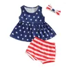 Kleidung Sets Sommer Unabhängigkeit Tag Kleinkind Baby Mädchen Outfits Ärmelloses Star Print Tops Streifen Shorts Stirnband Set Kleidung