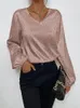 Damesblouses Lente Dames Luipaard Jacquard Blouse Losse V-hals Lange mouw Zomer Top Casual Kantoor Dame Shirt Wit Zwart