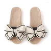 Slippers Women's Sweet Knitted Ribbon Bowknot Outside Soft Flat Casual Slides Shoes Cool Linen Woven Beach