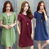 Casual Kleider Sommer Baumwolle Leinen Pullover Weibliche O Hals Einfarbig Dünne Hemd Kleid frauen Kurzarm Plus Größe