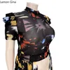 lem gina plus size women tie dye mesh shile see for puff high split maxi dr styleブラウスシャツトップ