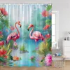 Cortinas de chuveiro flamingo cortina palmeiras lago lótus flores tropical selva planta banho conjunto tecido decoração do banheiro com ganchos