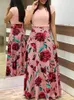 Vestido de impressão multicolorido de flores estilo outono roupas longas para mulheres