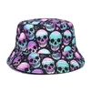 2024 Skull Print Bucket Hat Men Hip Hop Reversible Fisherman Caps Summer Sunshine Outdoor Panama Female Sun 240318