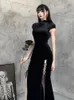 Parti elbiseleri romantik gotik kadife estetik vintage kadınlar siyah bandaj slithem bodycon elbise seksi akşam giyim cheongsam