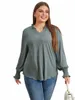 plus Size Women T-Shirts Solid V Cut Out Neck Lettuce Trim Blouse Elastic Waist Lg Sleeves Autumn Spring Fall Clothing l4bL#