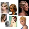 Wigs HUAYA Short Kinky Curly Synthetic Wigs For Black Women African American Finger Wave Daily False Hair Green Pink Golden Wig