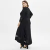 Femmes mode solide grande taille Maxi robe O décolleté Perspective manches longues ample noir 240322