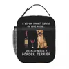 Border Terrier and Wine Funny Dog Izolowany termiczny torba na lunch Pet Puppy Lover Portable Lunch Tote for School Suppand Food Box M8HV#