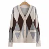 Plus Size Cardigan Frauen 2023 Frühling Design Tasche Große Argyle Jumper V-Ausschnitt LG Ärmel Strickpullover Oversize Curve Kleidung J9GW #