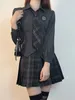 Camicia da donna sexy a maniche corte slim basic grigia tuniche vintage carino stile coreano camicetta scuola camicia ragazze casual JK uniforme top M1Ri #