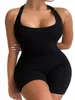 Plus Size Fi Black Halter Jumpsuit, Women's Solid Color Sexy Body-C Black Clothes 53nv#