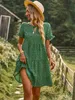 Vestidos casuais básicos primavera verão feminino casual férias impressão em torno do pescoço curto slve pastoral a linha vestido t240330