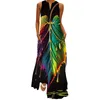 Abiti casual per donne Summer Sleeveless Leaf Stampa V Neck Maxi Dress Boho Beach Long Sunspess Wele Domande femminile abiti da donna