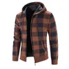 Jaquetas masculinas homens camisola jaqueta moda inverno casaco velo hoodies de alta qualidade luxo xadrez com capuz malha cardigan roupas exterior desgaste