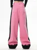 Damen Jeans Hohe Taille Kontrastfarbe Patchwork Bündchen Rosa Gerade Jeanshose mit weitem Bein 2024 Wintermode 29L6139