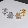 Designer v Golden Van trifolium verdikt 18K vergulde ringoorbellen vol met diamant gelukkige gras mode luxe mesh rood