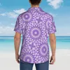 Camicie casual da uomo Camicia mandala lavanda Stampa viola e bianca Teal Floral Classic Hawaiian Man Vacation Design Camicette oversize