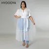 Maglia Patchwork Plus Size Top T-shirt Dr Abbigliamento donna Butt-up Manica corta Lg Top Streetwear Dropship all'ingrosso e99h #