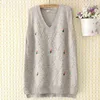 plus Size Sweaters Vest Women Clothing Autumn Sleevel Knitted Pullover Winter Curve Floral Embroider V-Neck Jumper E2-1167 d9Tx#