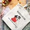 1pcs Kawaii Dog Graphic Canvas Tote Shoulder Shopper Bag Storage Travel Bag Handbag & Shop Bag Valentine's Day Gift M7KI#