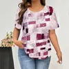 Kvinnors blusar kvinnor t-shirt tee topp stilfull sommarskjorta samling o-hals Löst fit fyrkantig tryck blus lätt för arbete