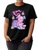 Talla grande Fi Sopa de bruja Parche púrpura rosa Camiseta con oso Vintage Unisex Casual Tops femeninos Camisetas B8DX #