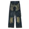 Kvinnors jeans Autumn Winter Vintage Washed Denim Pants for Women American Retro Straight Len Loose Fit Wide