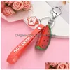 Chaveiros Lanyards Criativo Fruta Chaveiro Luminoso Melancia Chaveiro Presente para Mulheres Casal Saco de Carro Pingente Correntes R231003 Drop D Dhkpe