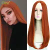 Peruker difei 22 tum syntetisk orange lång rak peruk utan lugg kvinnors dagliga samling värmebeständiga peruk