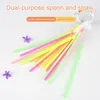 Drinking Straws 100pcs Plastic Dual Use Scoop Shaped Straw Mixed Color Ice Cream Straight Beverage Party Supplies