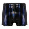 Sexy Mens Wet Look Patent Leather Boxer Briefs Bulge Pouch Shorts Underwear Shiny Metallic Swim Trunks Bikini Bottoms Swimwear 240326