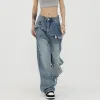 Klä amerikansk vintage breda ben jeans kvinnors höga midja baggy raka golvbyxor flickor långa byxor y2k street bär vår och sommar