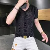 男性用夏のためのシルクアイスTシャツ透明な性格トレンドハンサムハーフスリーブトレンディブランドThin Social Top YのシルクアイスTシャツ