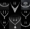 Wertvolles Labordiamant-Schmuckset Sterlingsilber-Hochzeits-Halsketten-Ohrringe für Frauen-Braut-Verlobungs-Schmuck-Geschenk t3F2 #