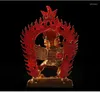 Dekorativa figurer Partihandel Buddha #- Bra hemmakontorshus Skydd Talisman-Buddhist Gilding Hayagriva Brass Statue