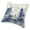 Kussen Hollands Blauw Delfts Vintage Zeilboot Windmolens Print Vierkant Hoesje Polyester S Voor Bank Creatieve Kussensloop