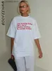 Damen T-Shirt BOOFNAA Slogan Gedruckt Grafik Ts Kurze Slve Tops Strtwear Übergroße Weiße T-shirt Frauen Sommer Kleidung 2024 C87-CB26 T240330