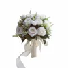 Bridal Druhna Bukiet Białe jedwabny jedwabny róż Roses ręcznie robiony sztuczna panna młoda Mariage bukiet ślubne