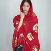 Grande écharpe rouge à motif de fleurs pour femme, 180x130Cm, Vintage, dorure, fine, protection solaire, châles Hijabs, printemps été, 240320