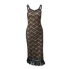 Casual Dresses Sexy Backless Mesh Lace Midi Dress Elegant Outfits For Women Night Club Party Summer Plunge V Neck Slip Evening