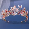 Ręcznie robiona nowoczesna Pearl Rhineste Crown, Tiara Butterfly Floral Crown, Prezent Ślubny, Kwiatowy projekt ręcznie robione włosy korony q9pj#