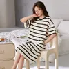 Mulheres sleepwear manga curta algodão casual listrado camisola para mulher 2024 verão coreano solto noite vestido de noite casa nighty