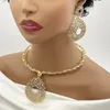 Colar brincos conjunto de luxo feminino jóias 18k banhado a ouro elegante dois tons grande gota acessórios anel pulseira dubai